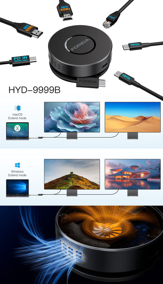 6 in 1 Cable Management Design Displaylink Docking Station