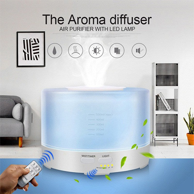Remote-controlled aroma diffuser with wood grain humidifier