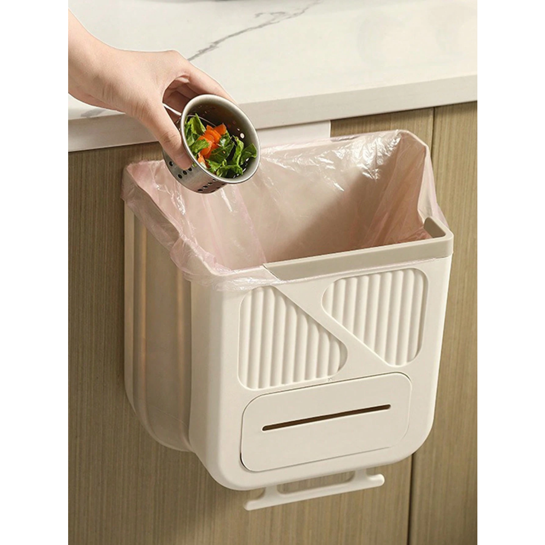 Wall-mounted folding trash can, cabinet door hanging trash can storage basket