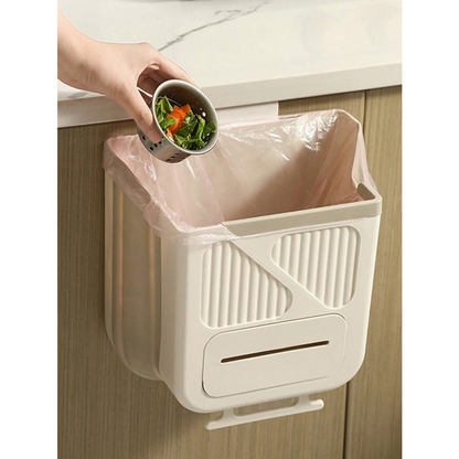 Wall-mounted folding trash can, cabinet door hanging trash can storage basket