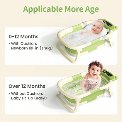 Foldable baby bathtub with soft bath net, portable baby travel bathtub
