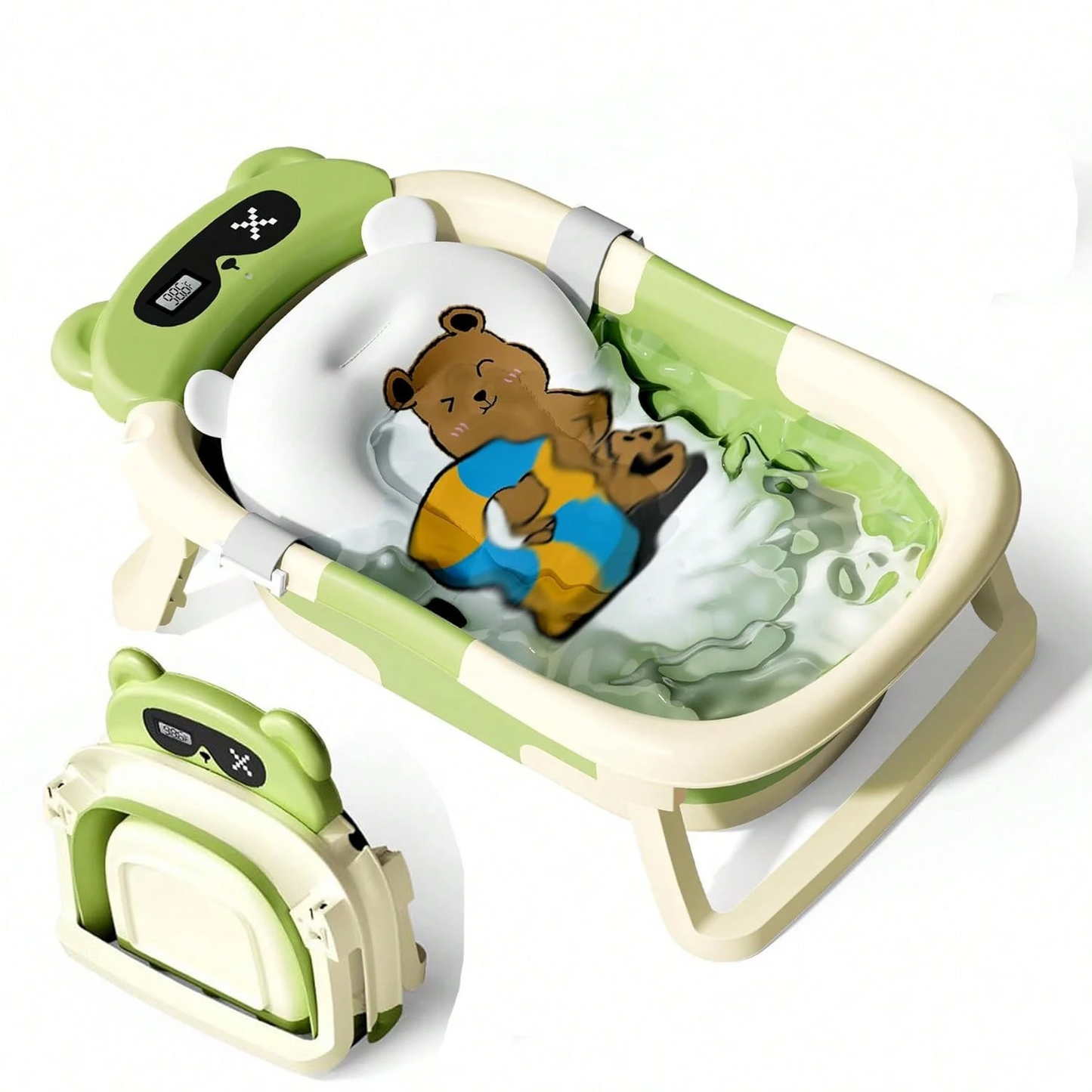 Foldable baby bathtub with soft bath net, portable baby travel bathtub
