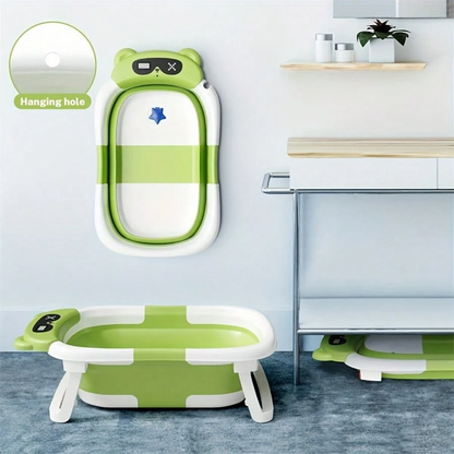 Foldable baby bathtub with soft bath net, portable baby travel bathtub