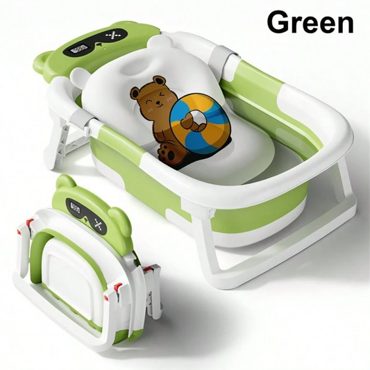 Foldable baby bathtub with soft bath net, portable baby travel bathtub