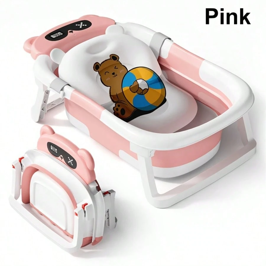Foldable baby bathtub with soft bath net, portable baby travel bathtub