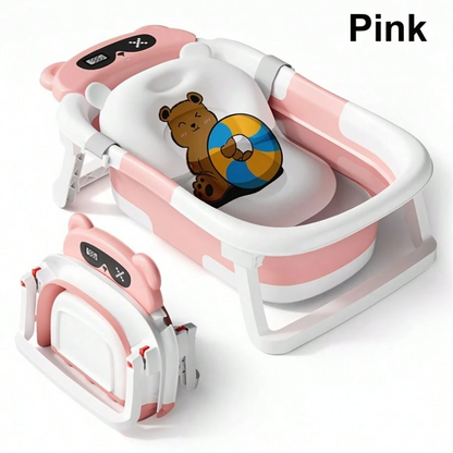 Foldable baby bathtub with soft bath net, portable baby travel bathtub