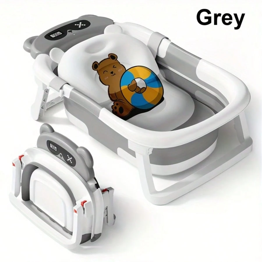 Foldable baby bathtub with soft bath net, portable baby travel bathtub