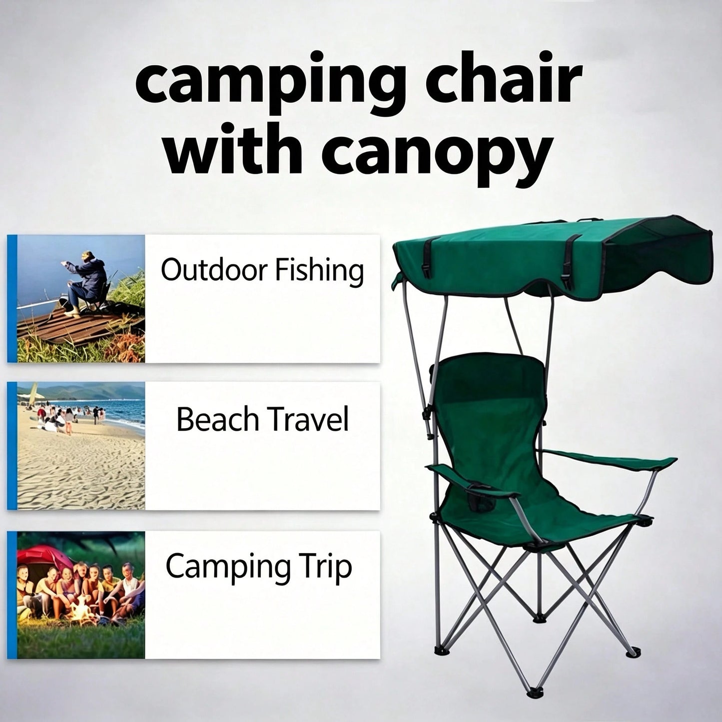 Portable Folding Camping Chair With Adjustable Sun Canopy