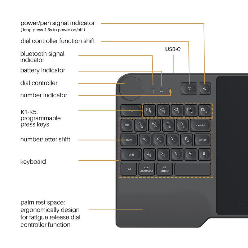 Inspiroy Keydail KD200 Wireless Digital Pen Graphic Drawing Tablet with Keyboard