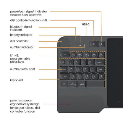 Inspiroy Keydail KD200 Wireless Digital Pen Graphic Drawing Tablet with Keyboard