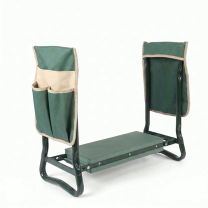 Foldable Garden Kneeling Bench with Dual Side Tool Storage Pouches & Thick Foam Knee Cushion