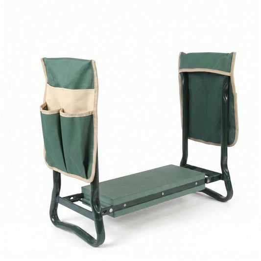Foldable Garden Kneeling Bench with Dual Side Tool Storage Pouches & Thick Foam Knee Cushion