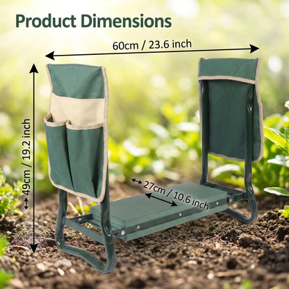 Foldable Garden Kneeling Bench with Dual Side Tool Storage Pouches & Thick Foam Knee Cushion