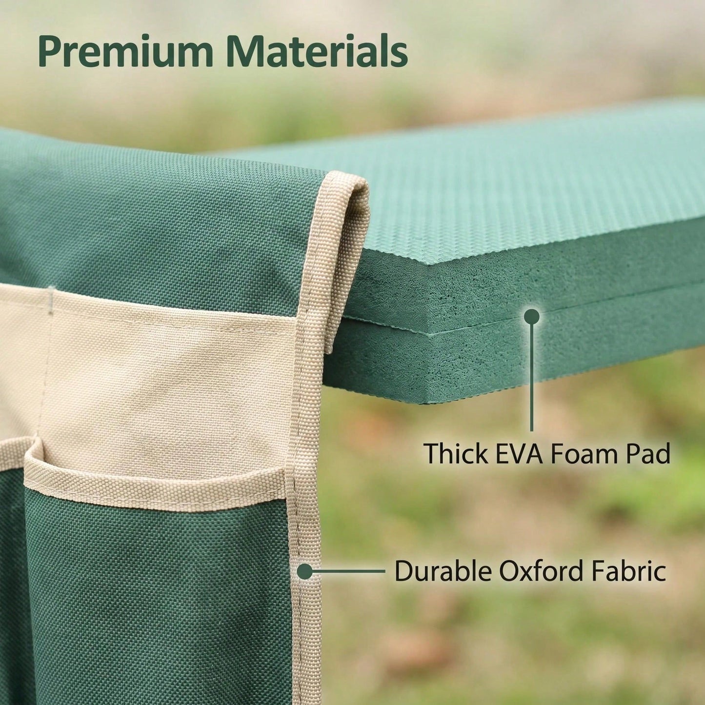 Foldable Garden Kneeling Bench with Dual Side Tool Storage Pouches & Thick Foam Knee Cushion