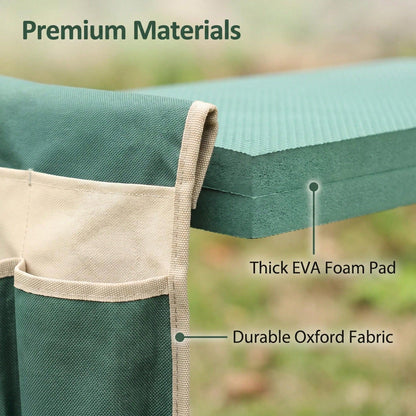 Foldable Garden Kneeling Bench with Dual Side Tool Storage Pouches & Thick Foam Knee Cushion