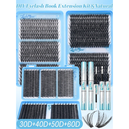 Ultra-Dense, Waterproof, Long-Lasting Lashes Kit,30D，40D，50D，60D, Includes Lash Glue, Tweezers